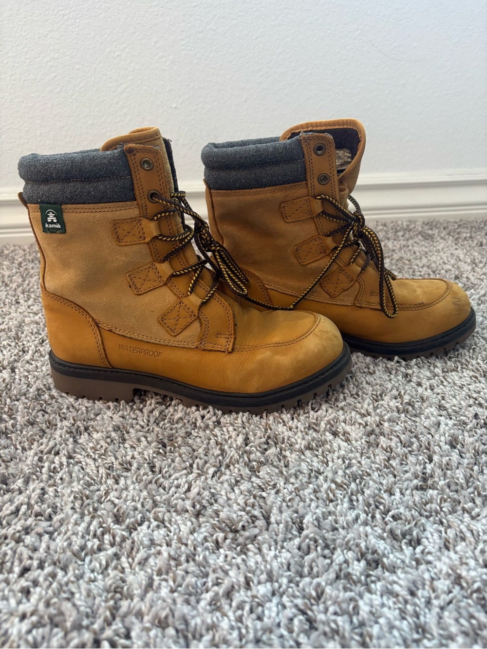 Kamik Kids Tan Waterproof Lace-Up Winter Boots with Gray Cuff